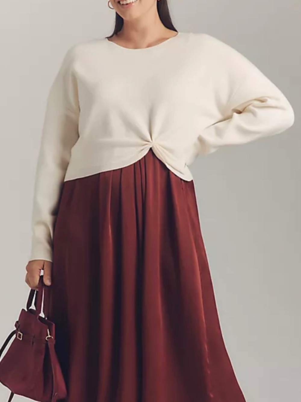 By Anthropologie Long-Sleeve cream sweater with twisted detail, Size XS